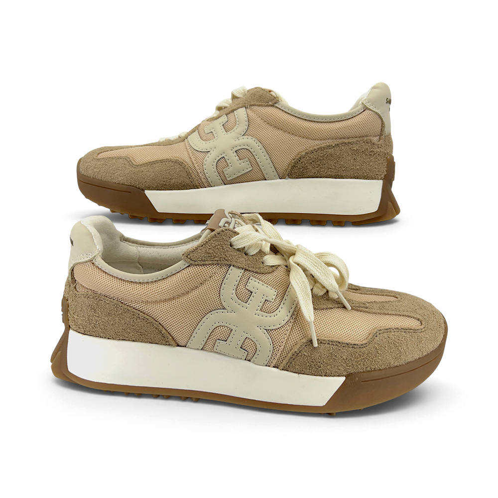Sam Edelman Langley 3 Platform Sneakers Women's 8 M Tan Suede Mesh Lace Up